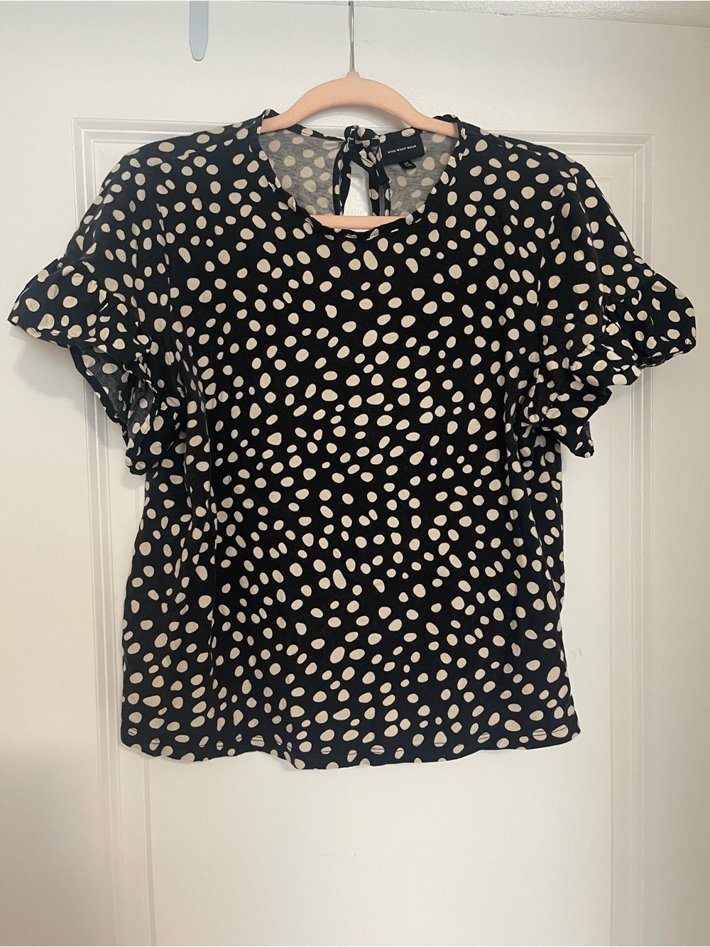 Who What Wear Black Polka Dot Ruffle Sleeve Blouse